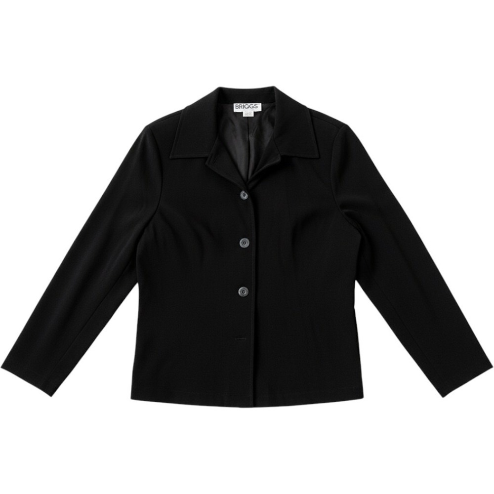 Briggs Blazer Jacket Womens Medium Petite Black Good 90s Vintage Shoulder Pads